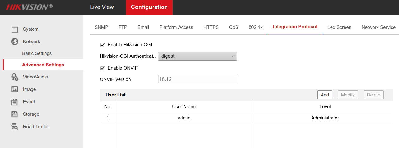 Integration Protocol settings