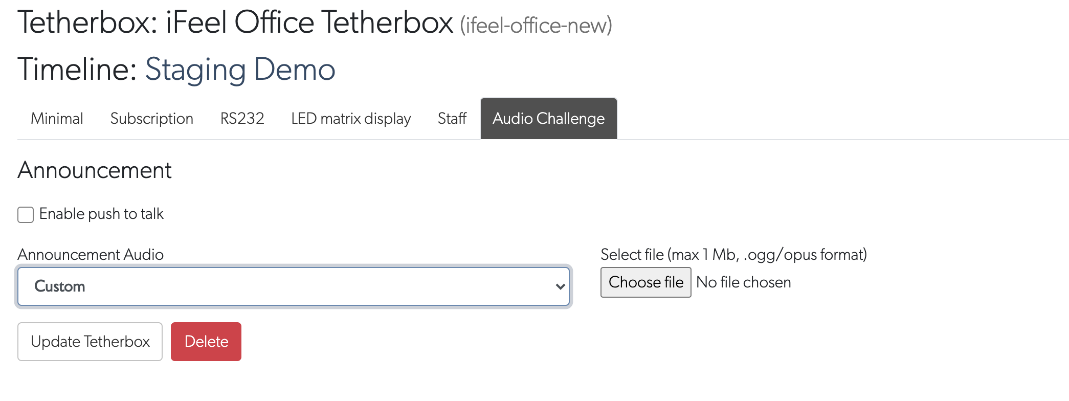 Audio challenge settings